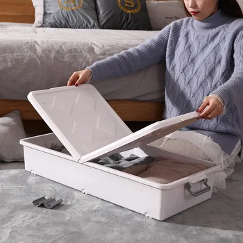 King size bed bunden opbevaringsboks fladskærms ultra-tynd clamshell tøj, dyne opbevaring boxplastic husholdningsartikler WY5