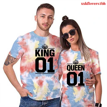 King-værelse med Queensize Par T-Shirts Kærlighed Hjerte Print Par Tøj Summer Fashion T-shirt Plus Size Toppe Harajuku Tøj Elskere Tees