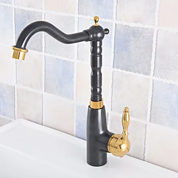 Kitchen Wet Bar Bathroom Vessel Sink Faucet Black Oil Rubbed Bronze Gold Color Brass Swivel Spout Mixer Tap Single Hole msf796