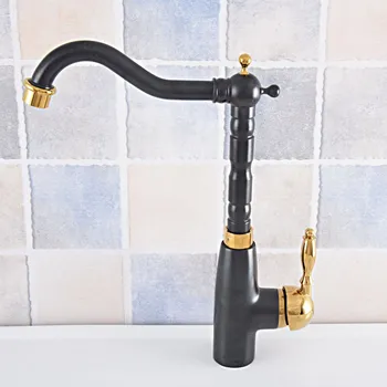 Kitchen Wet Bar Bathroom Vessel Sink Faucet Black Oil Rubbed Bronze Gold Color Brass Swivel Spout Mixer Tap Single Hole msf796