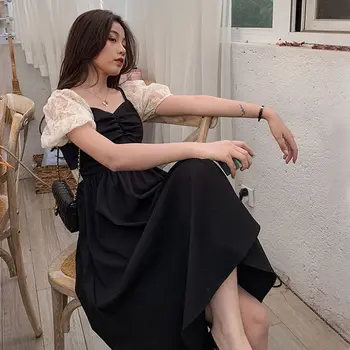 Kjoler Plus Size Kvinder Puff Ærmer Sexede Damer Mode Ferie Løs Mujer Hyggelig koreansk Stil Alle-match Enkel Streetwear Ins