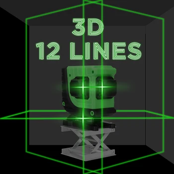 KKmoon Multifunktionelle 3D-12 Linjer Grøn Laser Niveau Af 360 Vandret &Lodret på Tværs af Linjer Auto selvnivellerende Funktion