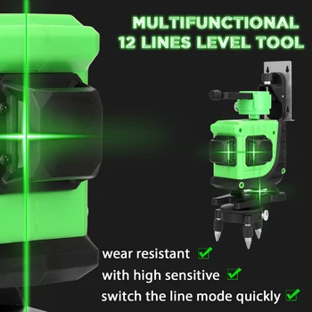 KKmoon Multifunktionelle 3D-12 Linjer Grøn Laser Niveau Af 360 Vandret &Lodret på Tværs af Linjer Auto selvnivellerende Funktion