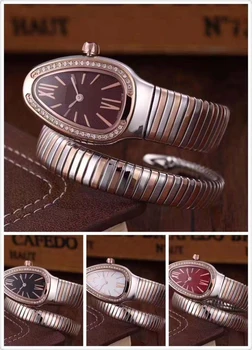 Klassisk Nye Kvinder Slange, Sølv, Rose Guld Armbånd Diamanter Bezel Rom Japansk Quartz Rustfrit Stål, Safir-Dress Watch