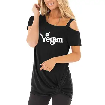 Klassisk VEGANER Bogstaver, Print T-Shirt Til Kvinder Skæv Krave Fritid Kvinder Tøj 2021 Harajuku Mode Veganere, Toppe, T-Shirt