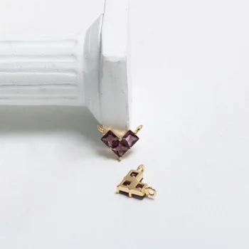 Kobber forgyldt med ægte guld zircon trekant kærlighed vedhæng-dobbelt-ringe DIY Smykker Halskæde Øreringe materiale, 1stk