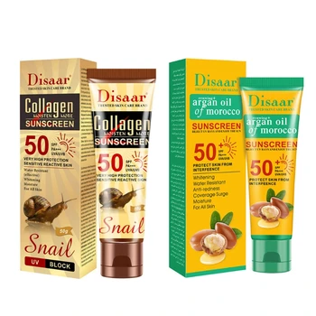 Kollagen Sneglen Argan Olie Solcreme Protetor Kridtning Body Cream Oil-control Sunblock SPF50 PA+++ Fugtgivende solcreme, Sved