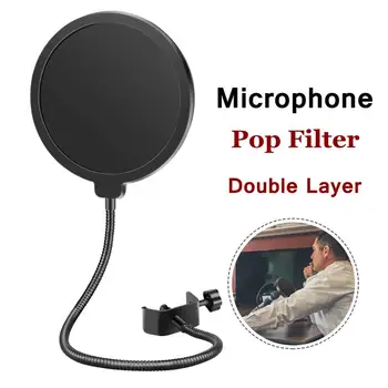 Kondensator Mikrofon Med Dobbelt Lag Filter Omni-Directional Justering Blowout Preventer Beslag Mic Lyd Filter Vindskærm