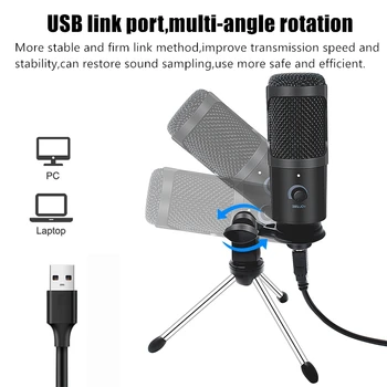 Kondensator Mikrofon,USB-Mikrofon, PC, Bærbar Gaming Mikrofon til Optagelse, Voice Over, Streaming, Home Studio