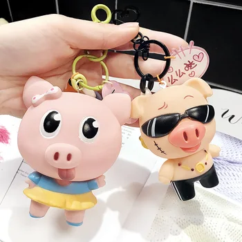 Korea Heldige Gris Dukke Nøgleringe Mode Tegnefilm Tørklæde Solbriller Piggy Nøglering Smykker Kreative Rygsæk Bil Vedhæng Nøglering