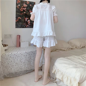 Korea smarte søde kirsebær sommeren homewear kvinder pyjamas sæt peter pan krave toppe, shorts 2 delt sæt blød bomuld nattøj Y903
