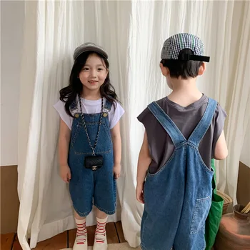 Korean Style Børn Unisex Oversize Denim Overalls 2-7 År Drenge og Piger Alle-match Jeans