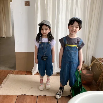 Korean Style Børn Unisex Oversize Denim Overalls 2-7 År Drenge og Piger Alle-match Jeans
