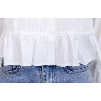 Koreanere 2021 Foråret Firkantet Krave Hvid Skjorte Bluse Kvinder Afgrøde Top Fransk Vintage Lanterne Ærme Flæser Formelle Bluse For Kvinder
