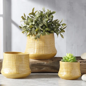Koreanere Ins Kreative Isen Revnede Keramik Flower Pot Enkel Ternet Mønster Rundt Hul Saftige Potteplante Hjem Haven