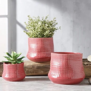 Koreanere Ins Kreative Isen Revnede Keramik Flower Pot Enkel Ternet Mønster Rundt Hul Saftige Potteplante Hjem Haven