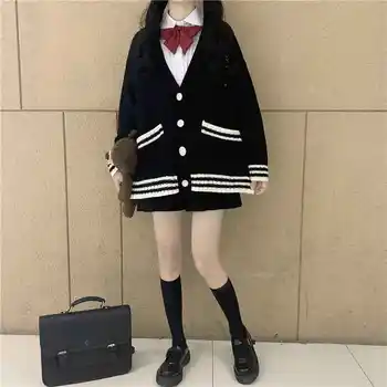 Koreansk mode strikket cardigan Japansk stil strik sweater preppy stil oversize langærmet toppe kvinder vinter tøj 2021