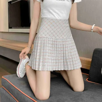 Koreansk mode vintage plisseret hvid høj talje sommeren casual løs for kvinden, mini nederdele dame 2021 nederdel tøj