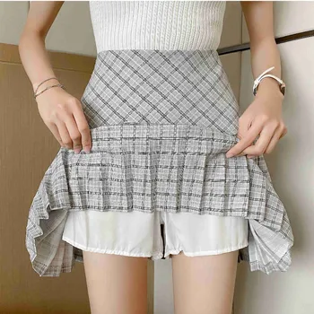 Koreansk mode vintage plisseret hvid høj talje sommeren casual løs for kvinden, mini nederdele dame 2021 nederdel tøj