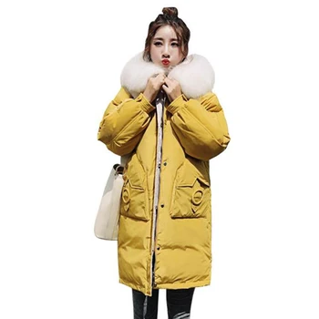 Koreansk Stil 2020 Kvinder Vinterjakke Oversize Løs Med Fur Hooded Dame Down Frakke Lang Polstret Parka Mujer Invierno