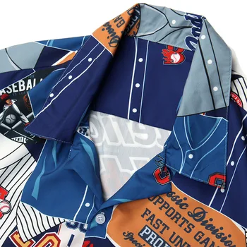 Koreansk tøj Harajuku vintage-knappen shirt mænd streetwear baseball uniform trykt Hawaii kortærmet skjorte graffiti