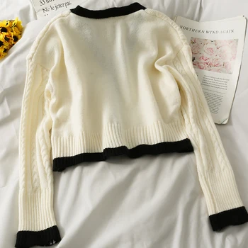 Koreanske version ternede mønster korte løs sweater jakke kvinders efterår farve matchende single-breasted cardigan