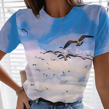 Kortærmet Kvinder Bluser 2021 Runde Krave Bluse Shirt Afslappet Løse Toppe Kvindelige Gad Bære Mode Trykte Shirts Pullover
