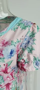 Kortærmet Patchwork Sexede Kvinder Kjoler Korte Mode Trykt Pocket Summer Dress Draperet Plus Size Løs Chiffon Kjole Kvindelige
