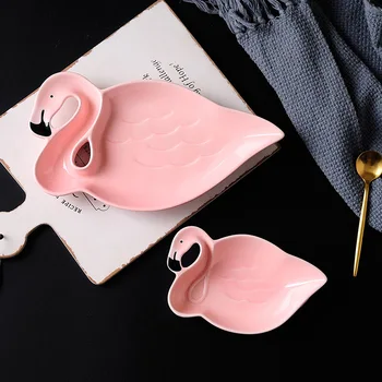 Kreative 3D Flamingo Ceramica Retter Service Dessert Frugt Tallerken Salat Skål Originalitet Te Morgenmad Disc Western-stil 1pc