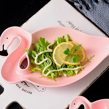 Kreative 3D Flamingo Ceramica Retter Service Dessert Frugt Tallerken Salat Skål Originalitet Te Morgenmad Disc Western-stil 1pc
