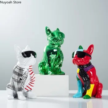 Kreative Bulldog Dekoration Glasfiber Materiale Dyr Statue Desktop Dekoration Enkel Moderne Boligindretning Tilbehør
