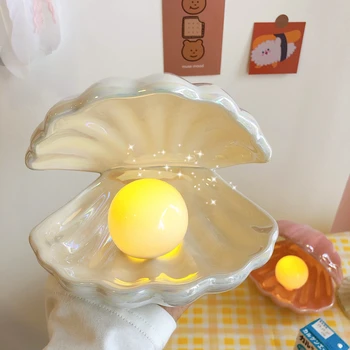 Kreative Keramiske Shell Pearl Nat Lys Dekorere Lampe Streamer Fe Lys Shell Smykker Opbevaring Bakke ins Home Decor Pige Gaver