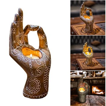 Kreative lysestage Dekorative Buddhistisk Stil Lysestage Harpiks Zen Hånd Formet Håndværk Røgelse Brænder for hjemmekontor DFDS889
