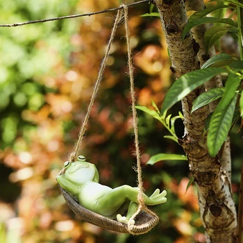 Kreative Søde Frøer Liggende På Swing Frog Statue Have Til At Hænge På Træet Dekorative Vedhæng Udendørs Indretning Udvendige Have Dekoration
