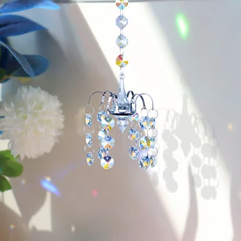 Krystal Perler Pendel Lysekrone Formet Prisme Facetteret Hængende Smykker Ornament Glas Indendørs Udendørs Kunst Indretning