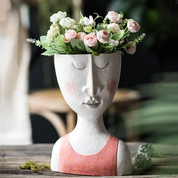 Kunst Portræt Flower Pot Vase Skulptur Harpiks Menneskelige Ansigt Familie, Flower Pot Håndlavet Have Blomst Arrangement Hjem Decors ZM