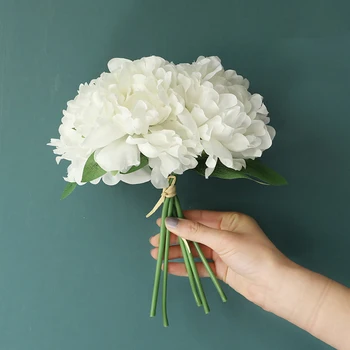 Kunstig Silke Pæoner Blomster Hvide Bryllup Home Decor Buket Pæon Falske Blomster til Bruden Falske Blomst Faux Stue