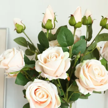 Kunstige Blomster Rose Hjem Polyester Bryllup Indretning Efteråret Plastik Blomst Høj Kvalitet Falske Flower Party Room Dekoration