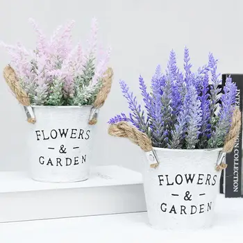 Kunstige Lavendel Stue Bryllup Lavendel Simulering Flower Pot Bryllup Dekorative Falske Blomst Potteplanter Til Hjemmet Indretning