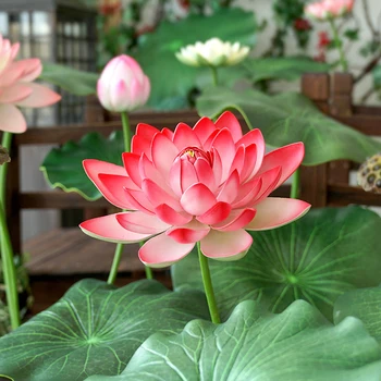 Kunstige Lotus Blomst Simulering Lotus Blade Home Hotel Office Desktop Grønne Planter Urtepotte Dekoration