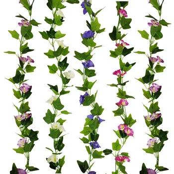 Kunstige Morning Glory Blomst Vinstokke, 4stk Hængende Planter Grønne Krans Ivy til Bryllup havemur Hegn Home Decor