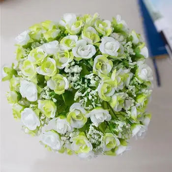 Kunstigt Mini Rose Buket Blomster Til Bryllup Home Decor U4L6
