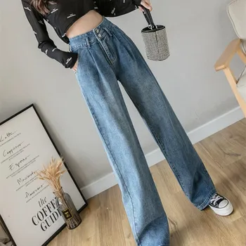 Kvinde Jeans Med Høj Talje Tøj Bred Ben Denim Blå Tøj Streetwear Vintage Kvalitet Mode Harajuku Lige Bukser