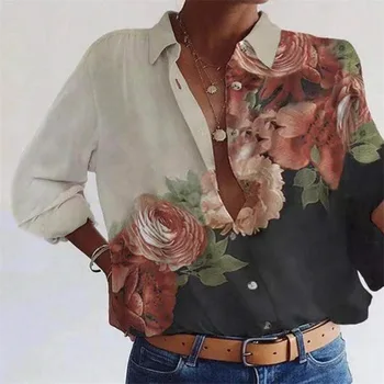 Kvinde med Lange ærmer shirt Mode nye skjorte løs store størrelse, temperament casual top blomstret bluse