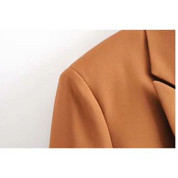 Kvinde Smarte Office-Kort Blazer Bow Tie Solid Brun Lange SleeveJacket Vintage Stright 2021 Nye Kvindelige Mode Top