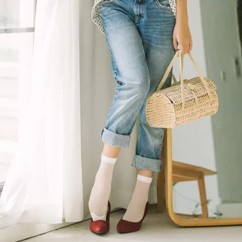 Kvinde Sokker Mode Ultra-tynd Gennemsigtig Krystal Silke Sokker Casual Stribet Harajuku Retro Sommeren Mesh Tynde Sokker