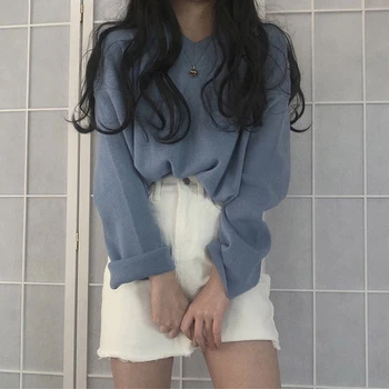 Kvinde Trøjer Strikket Jumper, Pullover Løs Solid Farve koreanske Varm Vinter Tøj Kvinder 2020 Mode O-hals Kausale Sweater Top