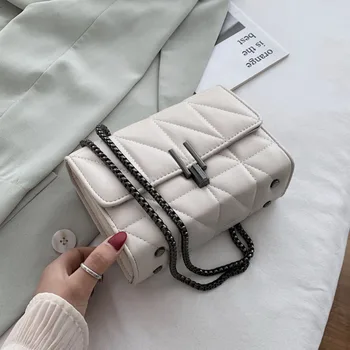 Kvindelige Gitter Pu Læder Crossbody Tasker Til Kvinder 2020 Kæde Skulder Messenger Taske Damer Hånd Slynge Luksus Håndtasker Designer