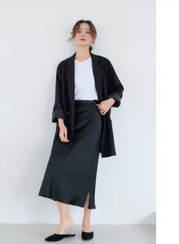 Kvindelige Overfrakke Koreansk Mode Afslappet Piger Passer Til Kvinder Overtøj Lange Ærmer Ladies Løs Lange Blazer Hvid Uld Blazer Feminino
