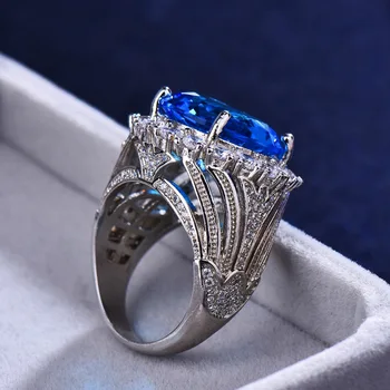 Kvindelige Stor Blå Sten Ring I Sølv Farve Vielsesringe For Kvinder 2021 Nye År Mode Engagement Ring Smykker Gaver